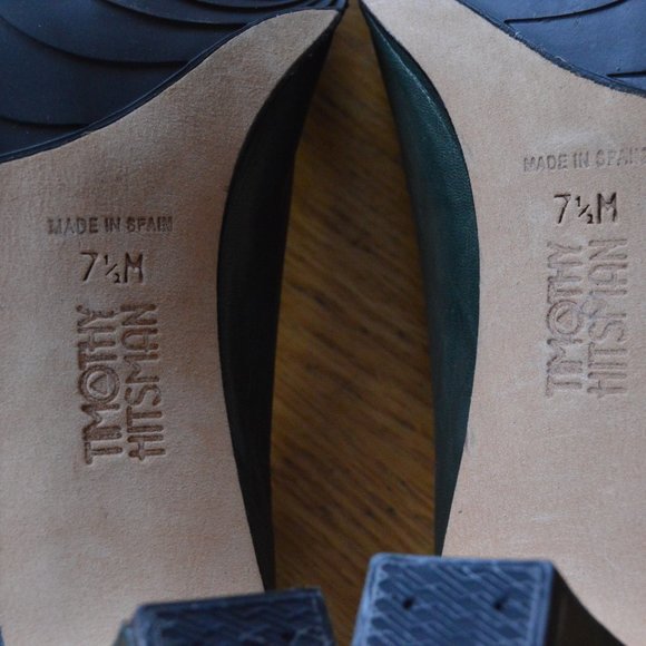 Nearly New Timothy Hitman Green Leather & Gold Dotted Metal Cap Toe VINTAGE 80s - Picture 8 of 8